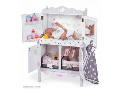 DeCuevas 54835 Dřevěná šatní skříň pro panenky s hracím centrem a doplňky SKY 2019