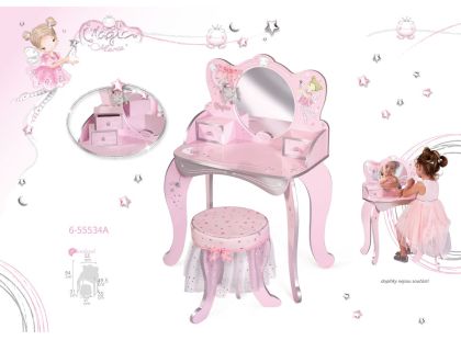DeCuevas 55534A Dřevěný toaletní stolek se zrcadlem a dřevěnou židličkou Magic Maria - Poškozený obal