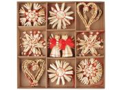 Dekorace slaměné mix motivů 6 cm, 24 ks