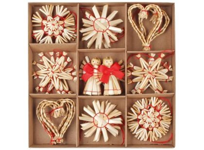 Dekorace slaměné mix motivů 6 cm, 24 ks