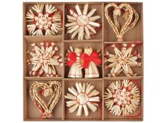 Dekorace slaměné mix motivů 6 cm, 24 ks