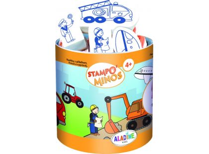 Dětská razítka s příběhem Aladine Stampo Minos, 10 ks Stroje