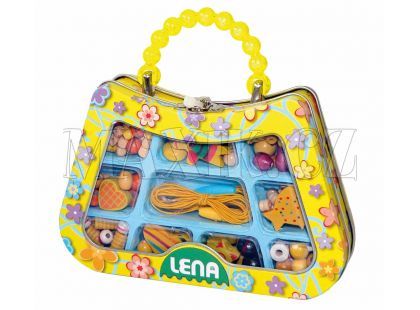 Dřevěné perly v kovové tašce žluté