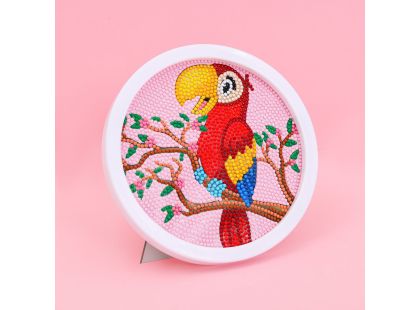 Diamantové malování s rámem - Kreslený papoušek ara 17 cm