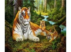 Diamantový obrázek Tygr s mláďaty 30 x 40 cm