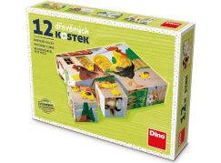 Dino Dřevěné kostky Domácí zvířátka 12 ks Kohút