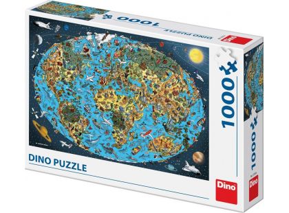 Dino Puzzle Kreslená mapa světa 1000 dílků