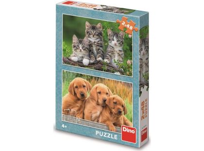Dino Puzzle Pejsci a kočičky 2 x 48 dílků