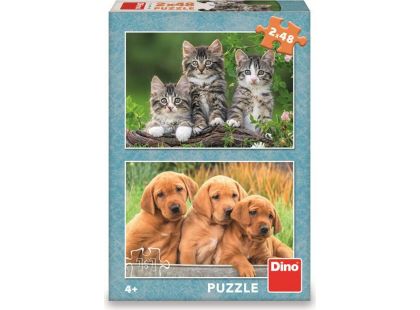 Dino Puzzle Pejsci a kočičky 2 x 48 dílků