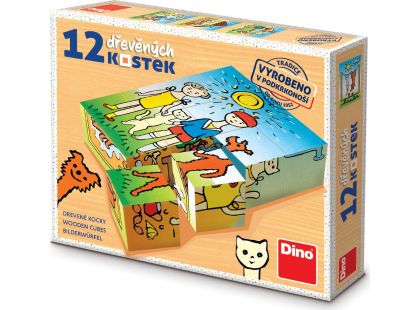 Dino Pejsek a kočička 12 dřevěné kostky