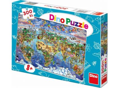 Dino Puzzle Ilustrovaná mapa světa 300 XL dílků