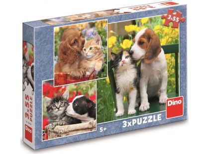 Dino Puzzle Zvířecí kamarádi 3 x 55 dílků