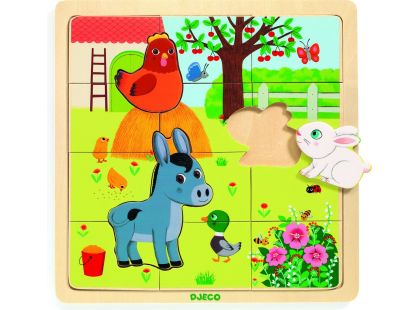 Djeco Dřevěné puzzle Na Farmě