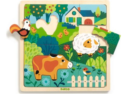 Djeco Dřevěné Puzzle Puzzlo Farm - 15 Pcs