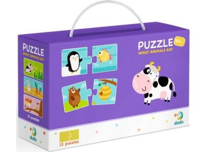 DoDo Puzzle duo Co jedí zvířátka a maminky a děti 2 x 12 dílků