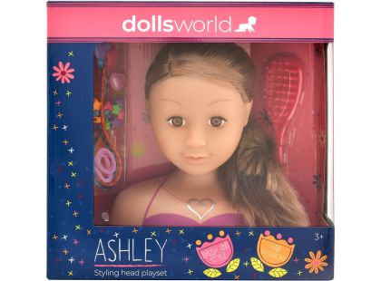 Dolls World Česací hlava Ashley - brunetka 21 cm