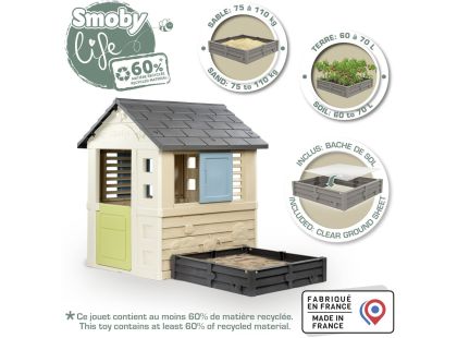 Smoby Domeček Life s čtvercovým pískovištěm záhonem