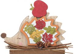 Dřevěná dekorace ježek s listím 12 cm