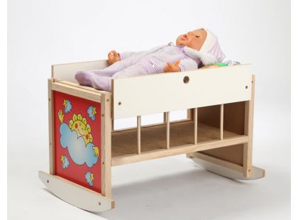 Dřevěné hračky Jaroš Dřevěná postýlka - kolébka pro panenky - Poškozený obal