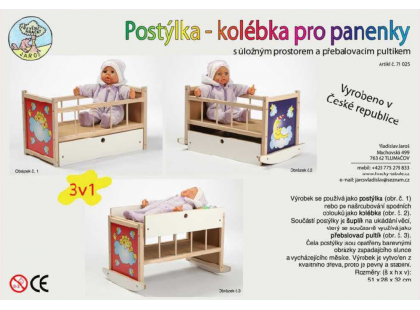Dřevěné hračky Jaroš Dřevěná postýlka - kolébka pro panenky