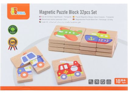Viga Puzzle magnetické dřevěné Dopravní prostředky 32 dílků