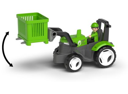 EFKO ECO MultiGO Zelený traktor s vidlemi, paleta, koš, Igráček