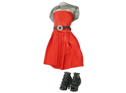 EPline Šatičky pro panenky s doplňky červené šaty s černým páskem