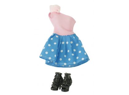 EPline Šatičky pro panenky s doplňky růžové šaty s modrou puntíkatou sukní