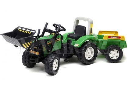 Falk Šlapací traktor zelený s přední lžící a vozíkem
