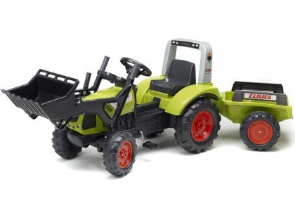 Falk Traktor Claas Arion 430 zelený s přední lžící a přívěsem
