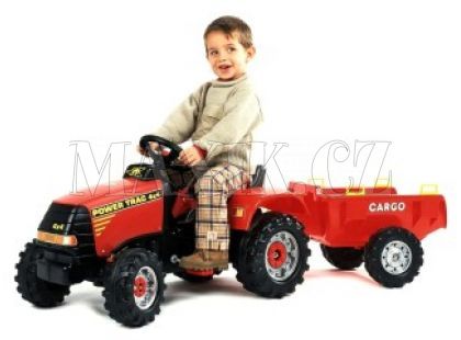 Falk Traktor Power Trac 4x4 červený + přívěs CARGO