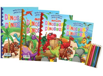 FONI Book Omalovánky a aktivity Dinosauři 4ks s pastelkami