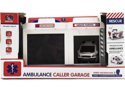Garáž ambulance + auto 15 cm se světlem se zvukem