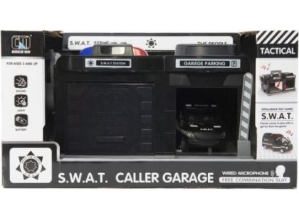 Garáž policie Swat + auto 15 cm se světlem se  zvukem