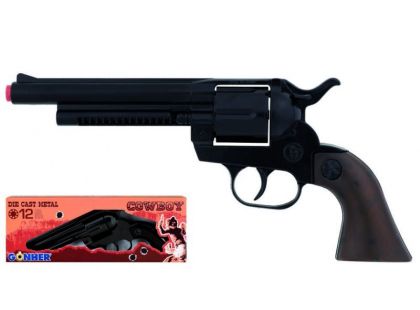 Gonher Kovbojský revolver kovový černý 12 ran hnědá pažba