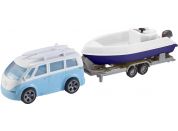 Halsall Teamsterz karavan s přívěsem a lodí (002) modré auto a fialový člun