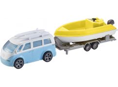 Halsall Teamsterz karavan s přívěsem a lodí (002) modré auto a žlutý člun