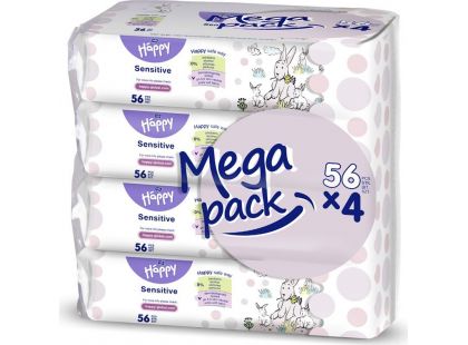 Happy vlhčené ubrousky Sensitive s aloe vera á 56 x 4 – Mega Pack