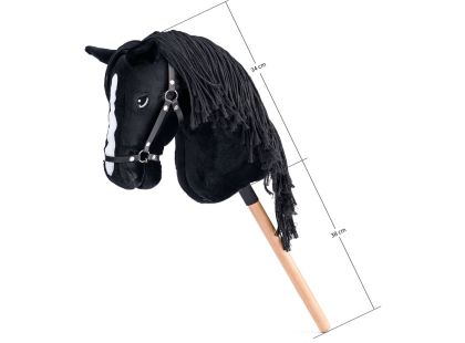 Hobby horse Cortez, černý kůň na tyči, provázková hříva