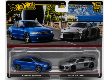 Hot Wheels Angličák Premium 2 ks Audi S4 Quattro a Audi R8 LMS