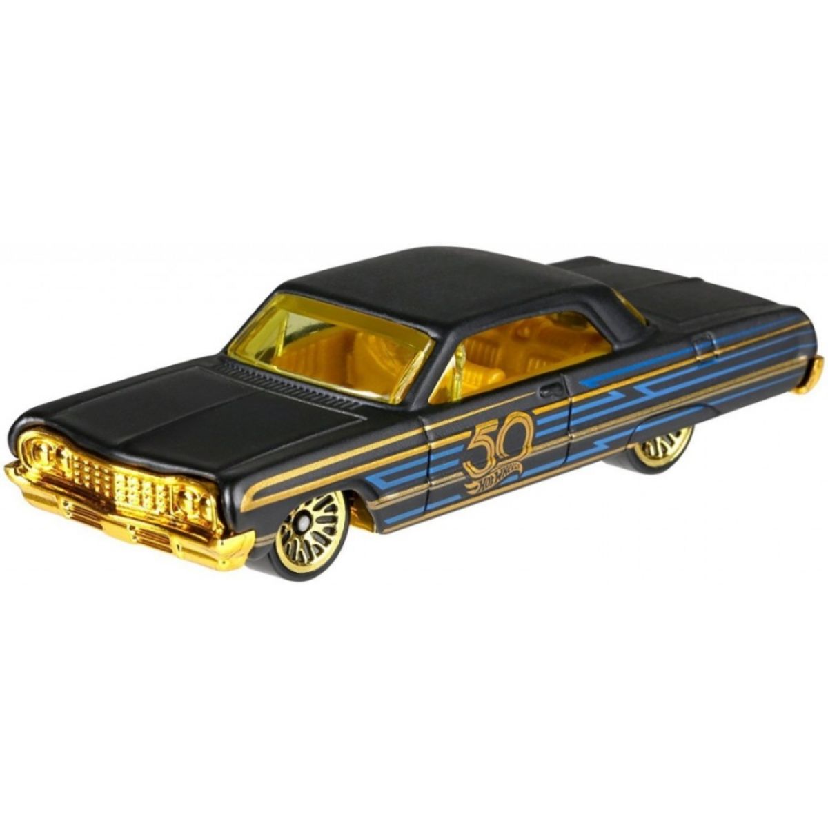 Hot Wheels Tématické auto - 50. let výročí Black & Gold 64 Impala