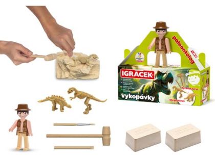 Igráček Paleontolog - figurka s vykopávkami dinosaurů Tyranosaura a Stegosaura