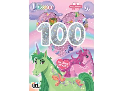 Jiri Models 100 metalických samolepek s omalovánkovými listy Jednorožci