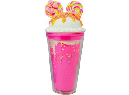 Kelímek s víčkem a brčkem Myška 480ml růžový