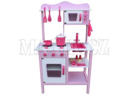 KidsHome Dřevěná kuchyňka s příslušenstvím 100cm růžová