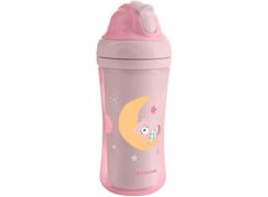 KikkaBoo Hrnek se silikonovým brčkem 220ml 8m+ Moony me Pink