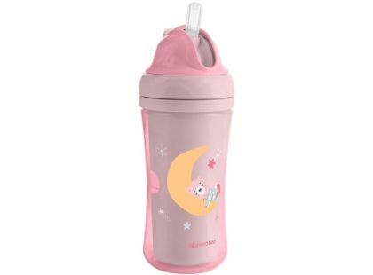 KikkaBoo Hrnek se silikonovým brčkem 220ml 8m+ Moony me Pink