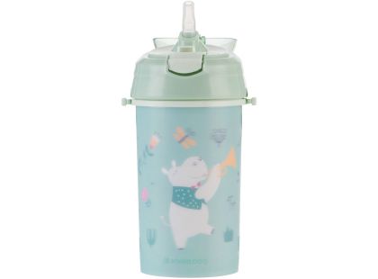 KikkaBoo Hrnek se silikonovým brčkem a popruhem 450ml Music Fest Mint
