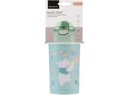 KikkaBoo Hrnek se silikonovým brčkem a popruhem 450ml Music Fest Mint