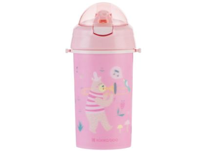 KikkaBoo Hrnek se silikonovým brčkem a popruhem 450ml Music Fest Pink